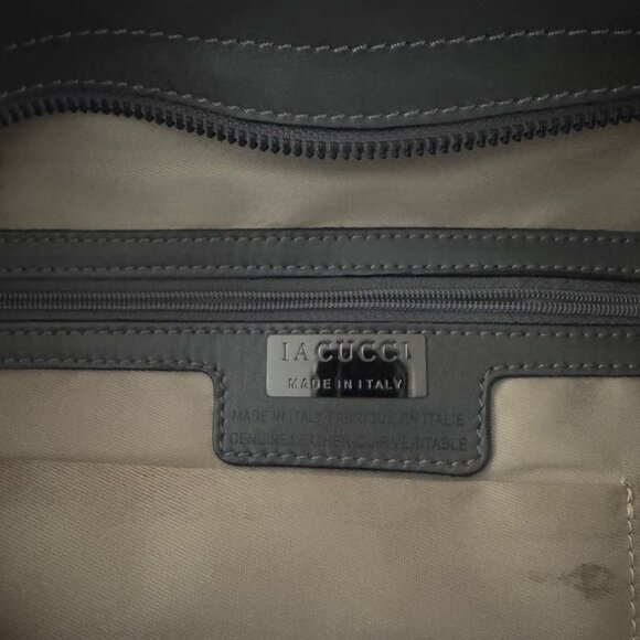 Lacucci Gray Leather Shoulder Bag Purse With Yellow & Snake Print Strap - Picture 5 of 10